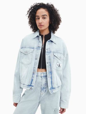 Oversized Cropped Denim Jacket, Chalky Blue