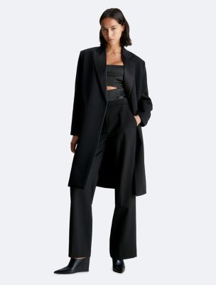 Tuxedo Satin Wool Coat, Black