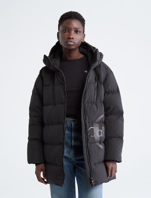 Calvin klein jeans womens oversized logo hot sale puffer jacket