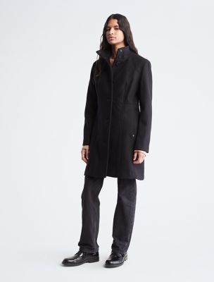 Funnel Wool Overcoat, Black