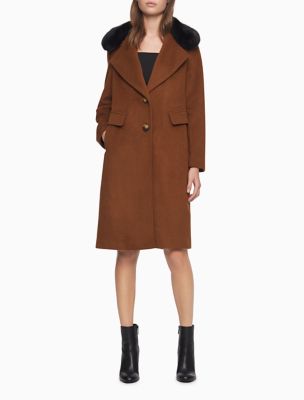 calvin klein faux fur collar coat