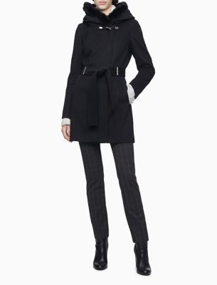 black belted hooded coat