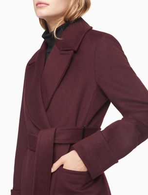 only wool blend belted wrap coat