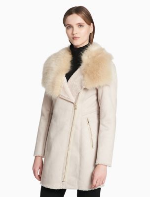 faux shearling asymmetrical zip coat 