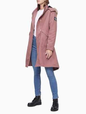 calvin klein faux fur hooded walker coat