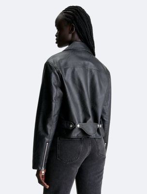 Calvin klein faux leather jacket womens online