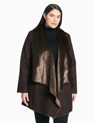 Plus Size Faux Shearling Drape Coat Calvin Klein