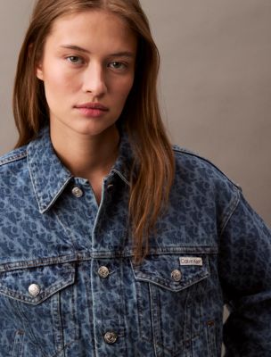 90s Allover Monogram Denim Trucker Jacket | Calvin Klein