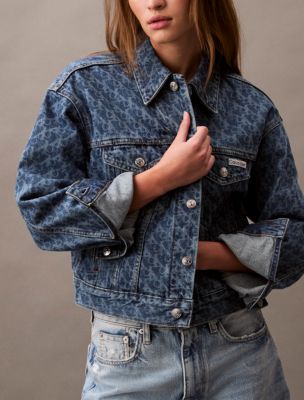 90s Allover Monogram Denim Trucker Jacket | Calvin Klein