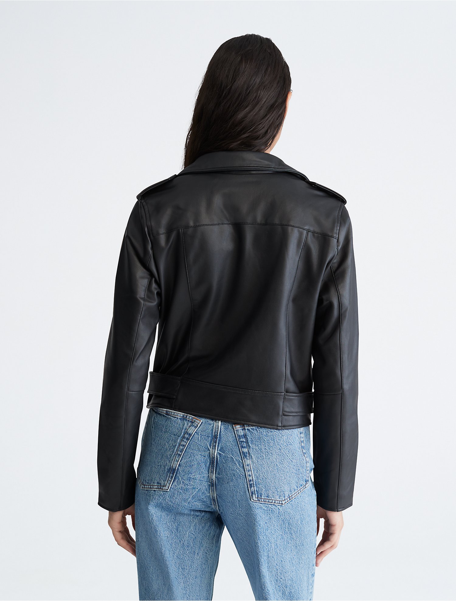 Faux Leather Cropped Biker Jacket | Calvin Klein® USA