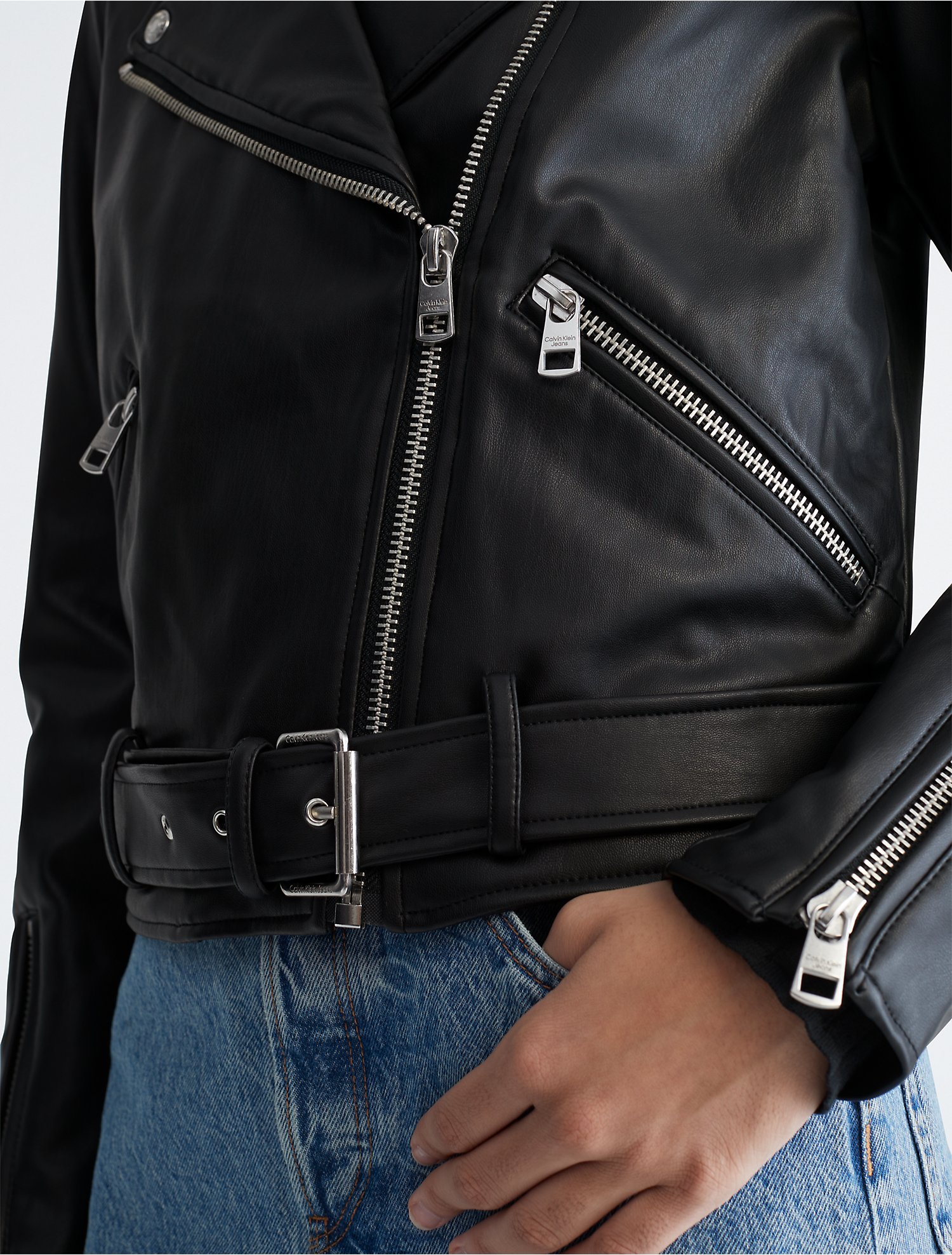 Faux Leather Cropped Biker Jacket | Calvin Klein® USA