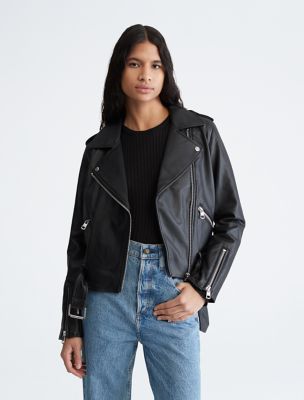 Faux Leather Cropped Biker Jacket | Calvin Klein® Canada