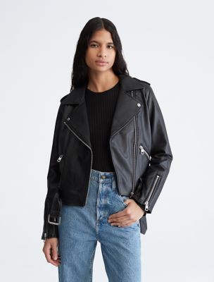 Faux Leather Cropped Biker Jacket | Calvin Klein® USA