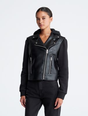 Calvin klein faux hot sale leather jacket mens