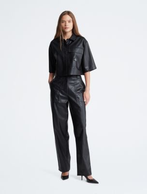 Faux Leather Button-Down Shirt + Straight Leg Pants | Calvin Klein® USA