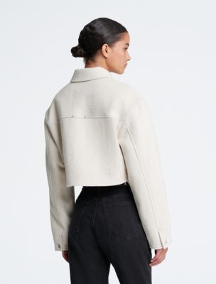 Boucle Cropped Trucker Jacket, Eggshell