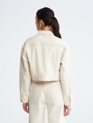 Cream cropped outlet denim jacket