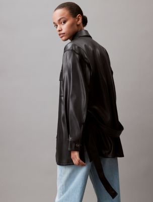 Faux Leather Shirt Jacket