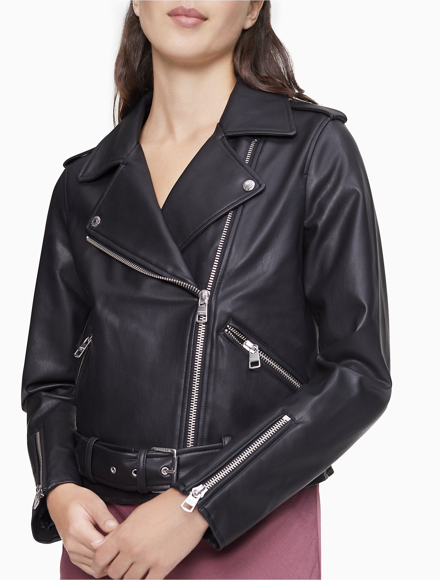 Arriba 73+ imagen calvin klein faux leather jacket women’s