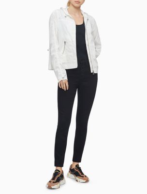 calvin klein mid length side knit packable jacket