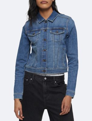 Calvin klein women's outlet denim trucker jacket