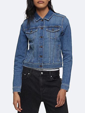 Mid Blue Repreve® Faded Denim Trucker Jacket | Calvin Klein® USA