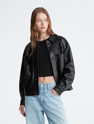 Faux Leather Relaxed Shirt Jacket