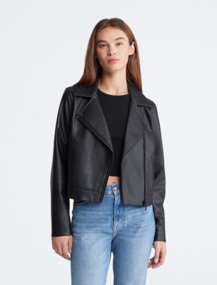 Leather jacket calvin klein on sale womens