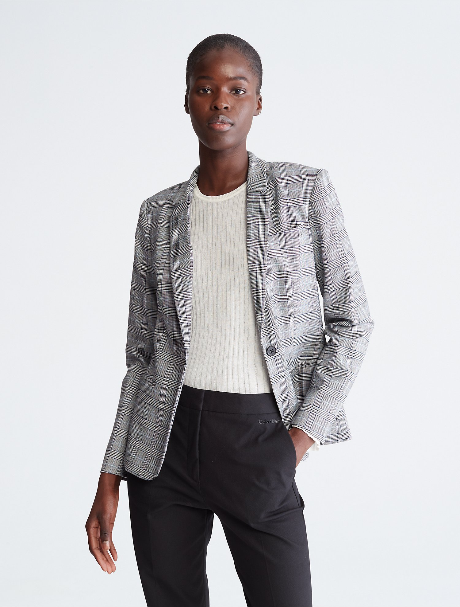 Plaid Single Button Blazer Jacket | Calvin Klein® USA
