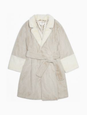 calvin klein faux fur wrap coat