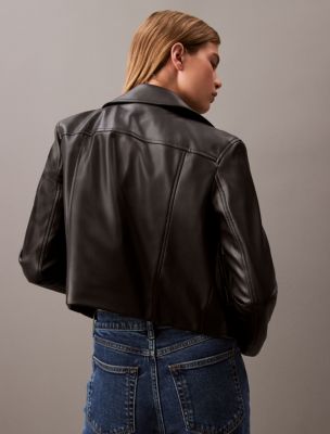 Leather biker jacket calvin klein deals