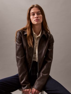 Calvin klein ladies leather jacket on sale