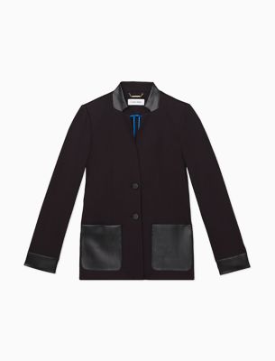 calvin klein faux leather trim coat