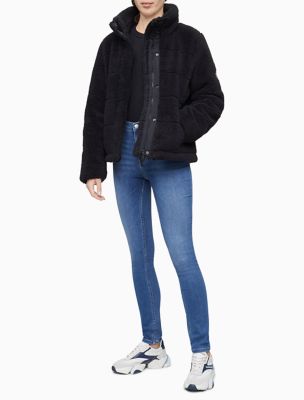 calvin klein performance puffer jacket with knit sleeves