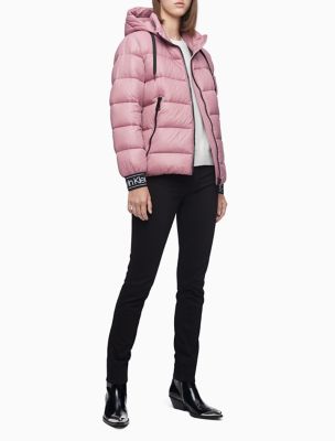 calvin klein performance puffer jacket with knit sleeves