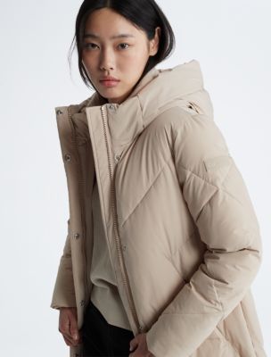 Calvin klein hooded clearance maxi down coat