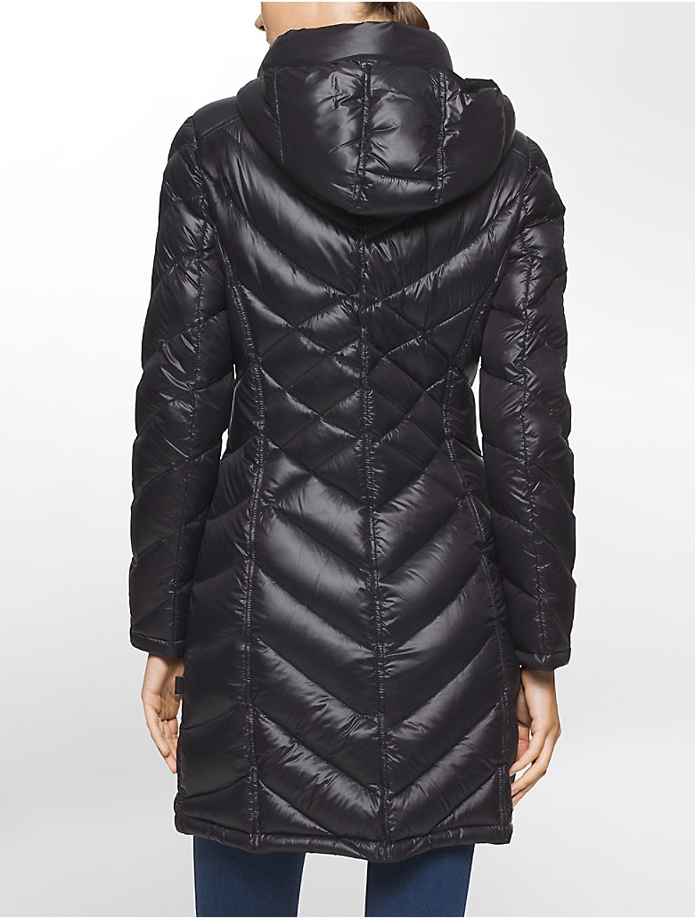 calvin klein womens long packable down hooded jacket | eBay