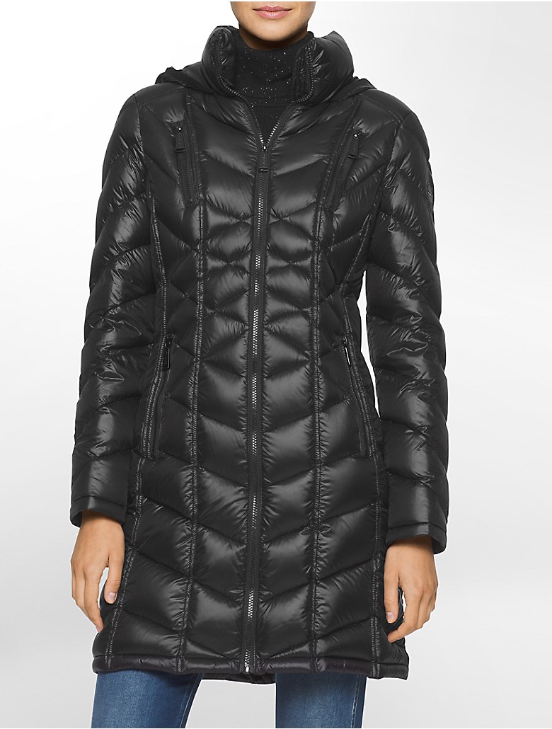 calvin klein womens long packable down hooded jacket | eBay