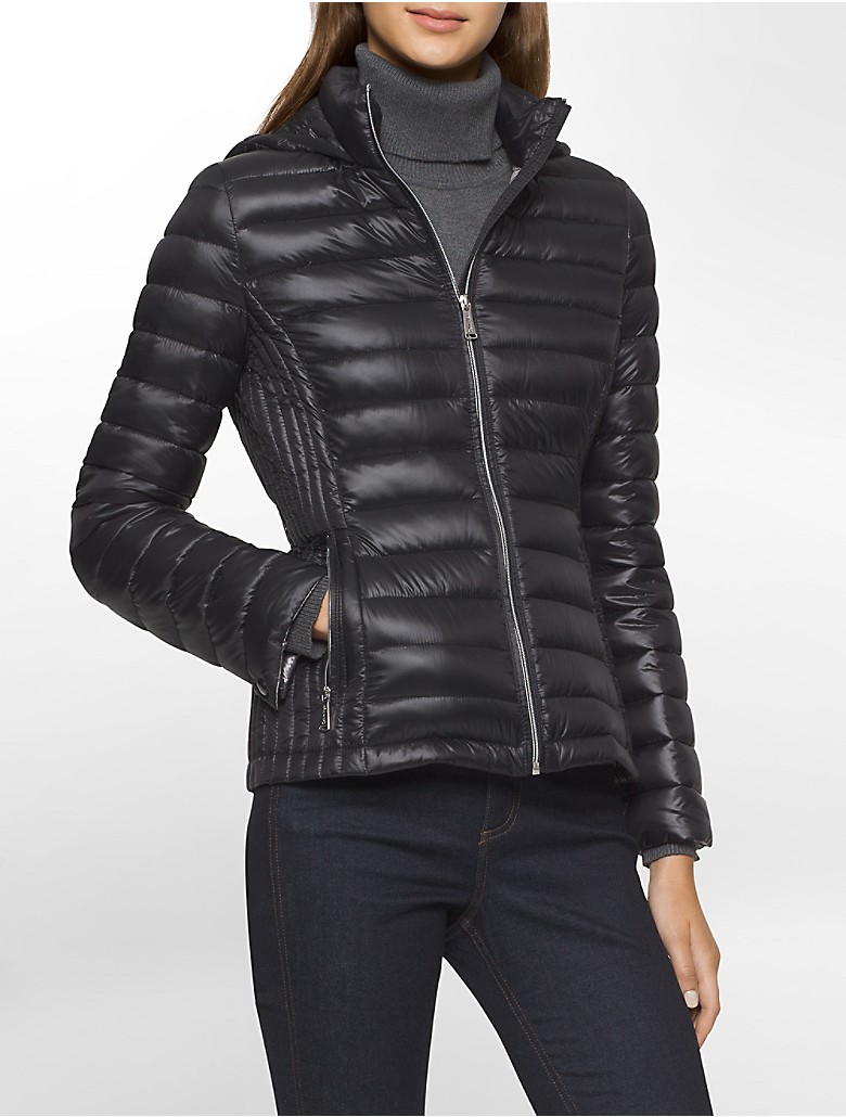 calvin klein womens lightweight packable down hooded jacket | eBay
