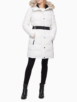 calvin klein white faux fur jacket