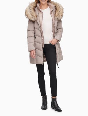 calvin klein faux fur trim puffer coat