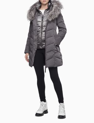 women's faux fur hooded long puffer jacket