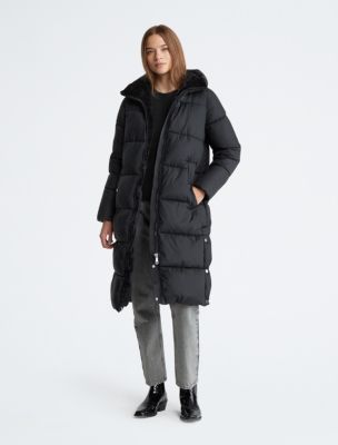 Calvin klein long black puffer coat on sale