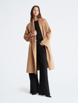 Long Wool Blend Wrap Coat