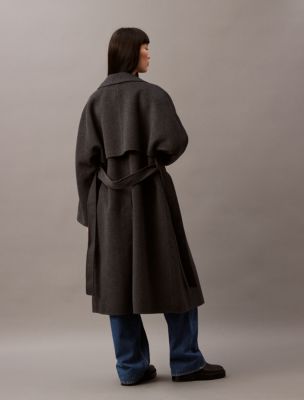 Double Faced Wool Blend Wrap Coat Calvin Klein