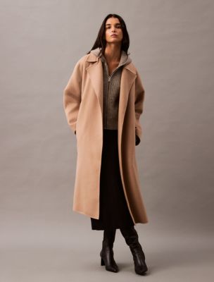 Double Faced Wool Blend Wrap Coat Calvin Klein