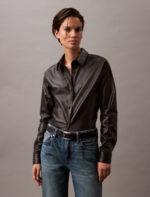 Lamb Leather Button Down Shirt Calvin Klein