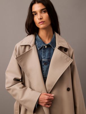 Long Wool Twill Blend Trench Coat Calvin Klein