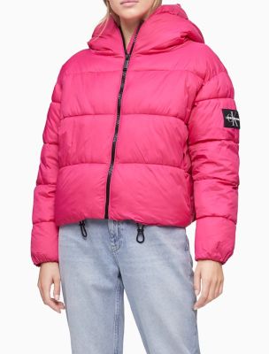calvin klein performance colorblocked hooded down jacket