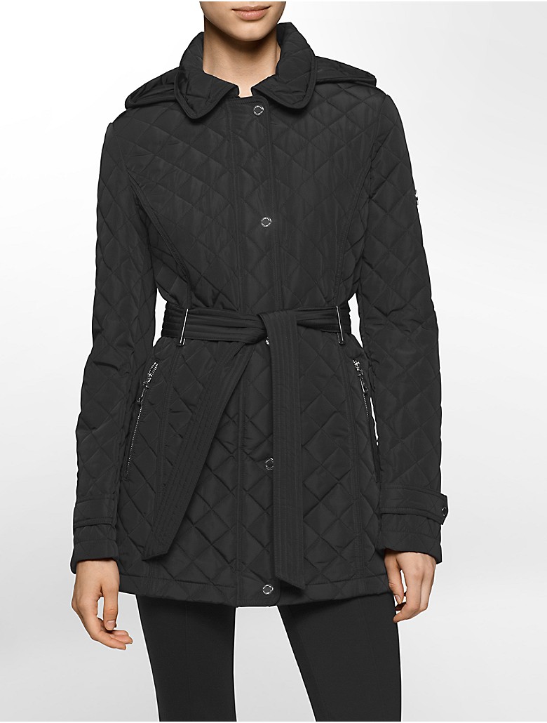 calvin klein womens quilted trench coat jacket
